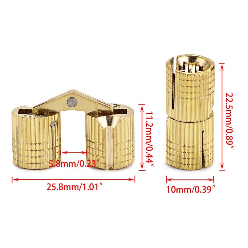 OwnMy 10mm Hidden Brass Barrel Hinges 4PCS, Concealed Box Hinge Invisible Furniture Hinge 180 Degree Opening Angle Cabinet Hinges for DIY Jewelry Box Hand Craft - Image 2